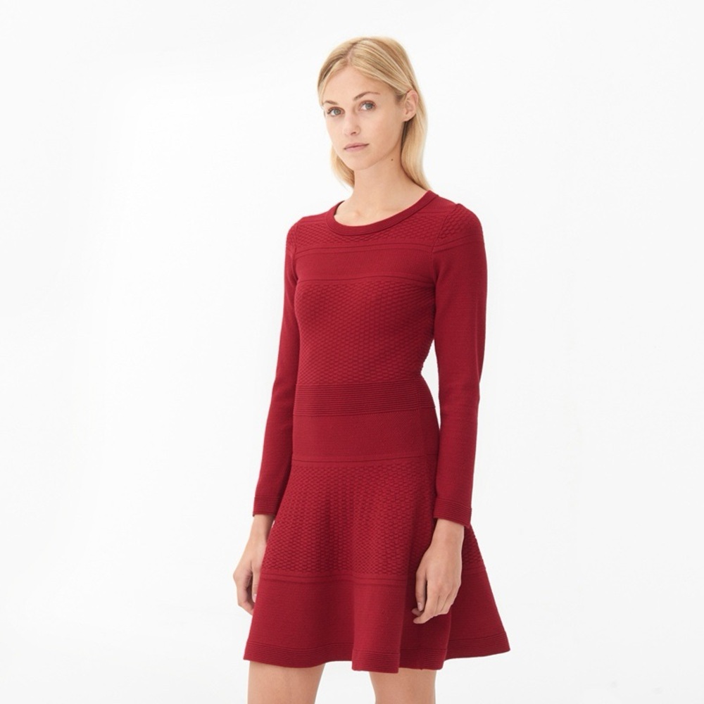 Sandro Red Long Sleeve Sweater Dress